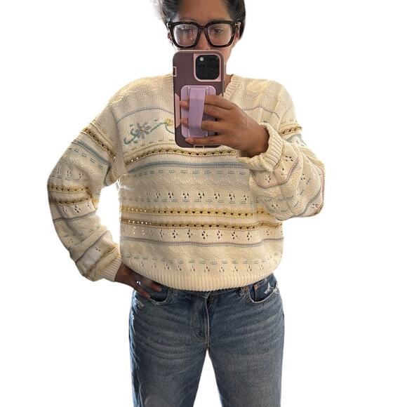 Vintage Liz Claiborne sport linen cotton blend open knit sweater size S 80s - Picture 6 of 6